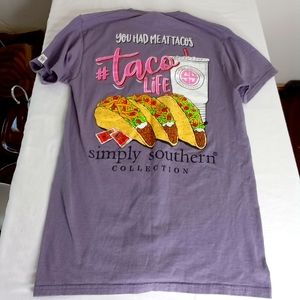 SIMPLY SOUTHERN Taco Life Short Sleeve 100% Cotton Purple T-Shirt S Small Womens